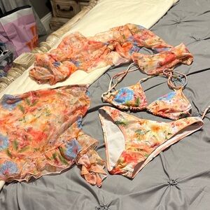 Floral Bikini Set with Cover-Up